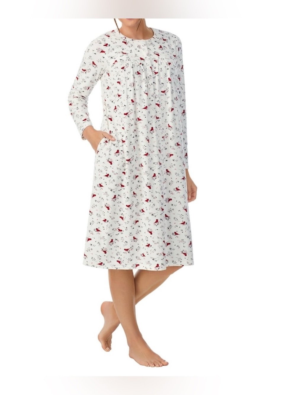 Aria Cardinal Nightgown Knit Velour Long Sleeve Ballet Night Gown-Sz XL